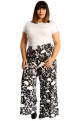 6112 Skull & Roses Print Palazzo Trouser