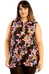 1681 Sleeveless Floral Print Chiffon Shirt