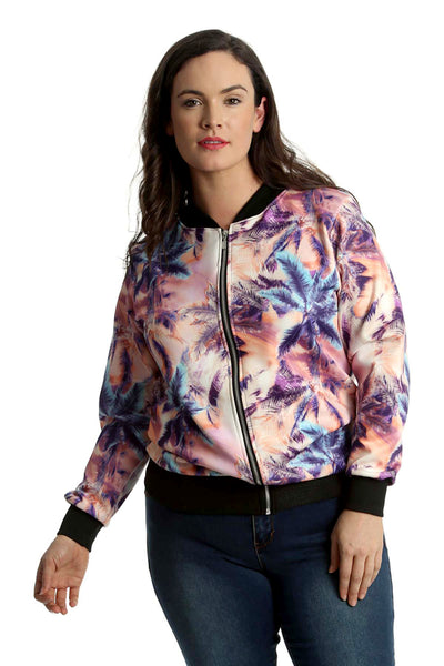 3232 Miami Palm Tree Print Bomber Jacket